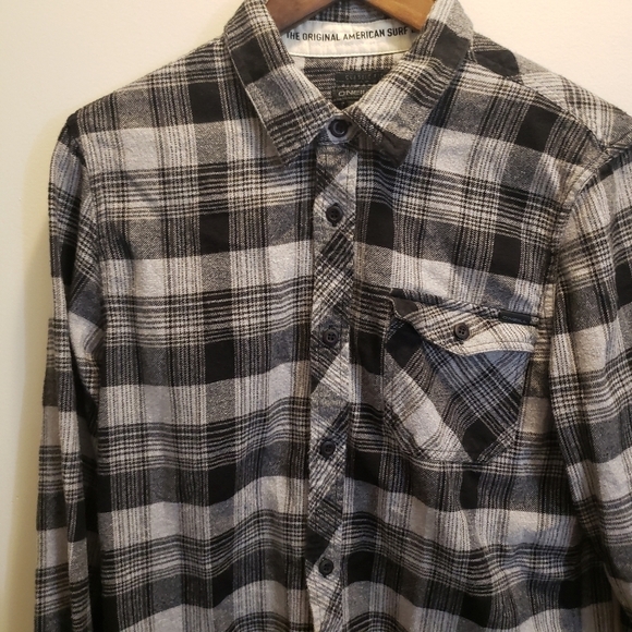 Oneill Classic Fit Plaid Flannel Shirt Black Gray Button Up Mens Size Small - Picture 2 of 9